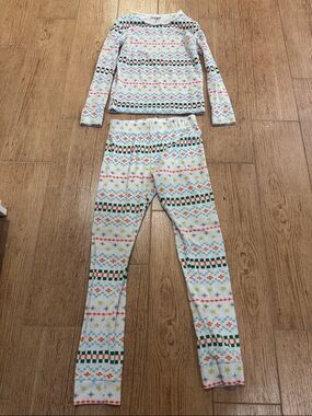 Two-Piece Kids velour Pajama Set in White with Green & Coral Pattern